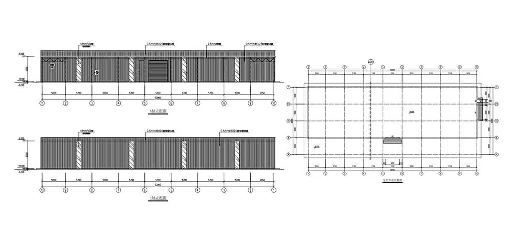 Entwurfszeichnung einer Stahlkonstruktion für logistische Lagerung 1